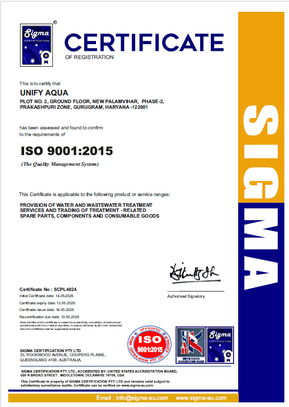 ISO certificate for Unify Aqua